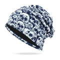 Winter beanie muts met doodskop print en warme fleece voering voor heren en dames - Eén maat / Marineblauw