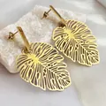 Franse vintage kwastjes oorbellen met monstera blad ontwerp in goud roestvrij staal - Goud (RS-YS069)