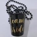 Glossy black Team Bride party shot glass with matching bead chain necklace - Black Team Bride