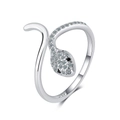 Adjustable S925 sterling silver snake ring with sparkling cubic zirconia stones - Adjustable Open / Silver