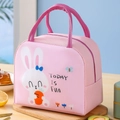 Pink cartoon thermal lunch bag with cute rabbit illustration and Today is Fun text - Pink Rabbit