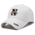 White cotton baseball cap with premium brown N letter embroidery and curved brim - White