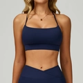 Dunkelblaues Yoga-Set mit Sport-BH mit dünnen Trägern und Cross-Waist-Leggings - S / Mitternachtsblau