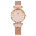 Montre femme tendance en or rose avec bracelet en maille et lunette en cristal - Rose
