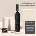 Obsidian black automatic folding umbrella with reinforced 50-rib frame and UV coating - 10-Rib Reverse Pongee Auto / Black