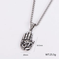 Silver stainless steel Hamsa hand pendant necklace with OM symbol on box chain - Hand OM Symbol Style (7)