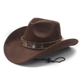 Retro dark brown wide brim felt fedora with ethnic woven band and silver coin charms - M (56-58cm) / Brown