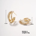 Detail of 2.2cm gold C-shaped earrings with layers of faux pearls and tiny rhinestones - E02542-1 C-Shape Layered