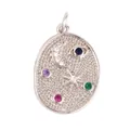 Oval silver pendant with moon, star, eye symbols and colorful gemstones - Oval Evil Eye Celestial-Silver