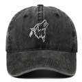 Vintage washed charcoal baseball cap with detailed white wolf embroidery in front - Adjustable / Black