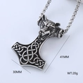 Detailed view of Thor's Hammer pendant with dimensions 30mm by 41mm and weight of 20g - Wolf Head Mjolnir (Style 8)