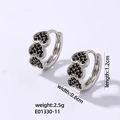 Silver hoop earrings featuring three black zircon micro-paved hearts, length 1.2cm - Silver Base Black Stone