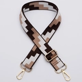 Adjustable wide replacement bag strap with brown and beige geometric pattern and gold buckle - No. 319 / Gold