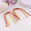 Adjustable red braided Milanese cord bracelet with gold beads for luck and prosperity - Red-Full Beads