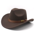 Chapeau de cowboy classique en feutre marron foncé avec bande cuir et boucles dorées - M (56-59cm) / Marron