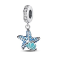 Close-up of ocean-themed starfish charm with blue zircon and turquoise enamel shell detail - Starfish Shell Luminous Charm