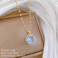 Detail van titanium stalen ketting met grote ronde zirkonia en afmetingen specificaties - Helder Witte Zirconia Stijl (E512)