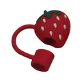 Red strawberry silicone straw cover with green leaf detail for 10mm drinking straws - Red Strawberry / 10mm