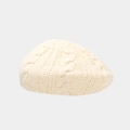 Close-up of cream cable knit beret showing textured wool pattern and soft material - One Size / Cream