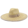 Französischer Vintage Strohhut mit breiter Krempe und Band für Damen, Sommer Sonnenschutz - M (56-58cm) / Beiger Besatz Stil (JX-S10)