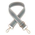 Detail view of woven herringbone shoulder strap in beige and grey blue with gold hooks - Grey Blue
