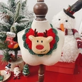 Festive red and green crochet pet bib with a 3D plush reindeer for Christmas holiday - One Size / Christmas Reindeer Blue