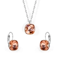 Elegant jewelry set with orange rectangular zircon necklace and matching earrings - Steel-Champagne Crystal