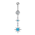Detail of silver belly ring with clear zircon and blue star-shaped gemstones - 2750 Steel Color Double Stars