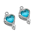 Hemelblauwe hartvormige kristallen hanger met zilveren rand en dubbele ringverbindingen - Zilveren Basis-Blauw