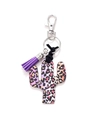 Wooden cactus keychain with colorful leopard print design and purple tassel pendant - Colorful Leopard Print Cactus/Purple Tassel
