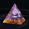 Amethyst crystal energy orgone pyramid with gold foil and mandala resin base - Purple Lotus Amethyst Ball / Small