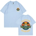 Light blue double-sided round neck short sleeve t-shirt with alligator graphic print - Light Blue