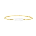Detalle de perla barroca y cuentas de oro de 18 quilates en pulsera elástica minimalista - Pulsera de Cuentas Doradas de 3mm con Perla Barroca Única