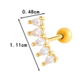 Gold titanium steel curved earring set with five teardrop-shaped zircons and screw ball back - Curved Five Teardrop Style (0189-9# Gold)