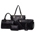 Black 6-piece quilted PU leather handbag set with gold hardware and logo detail - 6-Piece Set / Black