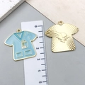 Blue enamel T-shirt pendant with stethoscope and gold eagle medical charm set - Blue Nurse Uniform