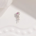 Macro shot of S925 sterling silver pendant base with red zircon and pin for pearl mounting - Style J / White Gold