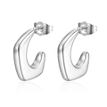 Pendientes irregulares en forma de C en acero inoxidable plateado para mujer moda - Color Acero