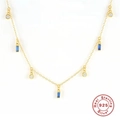 Elegant S925 sterling silver gold necklace featuring rectangle blue zircon pendant - 925 Silver / Royal Blue Zirconia