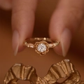Elegant rose gold ring with sparkling zircon and petal-shaped setting for women - Rose Flower Ring