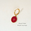 Dettaglio orecchino a cerchio dorato con pendente rosso e specifiche di misura 2x14mm - Croce Smaltata
