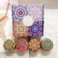 Soy wax scented candle gift set with four assorted mandala tin candles and box - Style D (English Pear & Freesia/Japanese Persimmon/Fig/Mint)