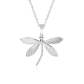 Detailed view of 18k gold dragonfly pendant with intricate wing texture on a slim chain - Silver Necklace