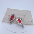 Set de joyería vintage en plata con gran circón rojo y pequeñas piedras de color rosa - Colgante de piedra preciosa roja / Rojo