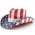 Detail of USA flag cowboy hat with silver star rivets on decorative band - M (56-58cm) / Red and White Vertical Stripes Blue Base White Star Rivet Style (09)