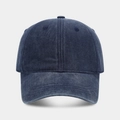Detailed view of dark blue washed cotton baseball cap with six-panel design and vent holes - Navy Blue