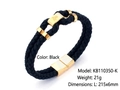 Bracelet double en cuir tressé noir avec fermoir magnétique en acier inoxydable doré - Style Caractère Ren Doré (KB110350-K)