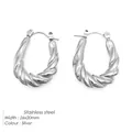 Silver twisted rope croissant hoop earrings made of stainless steel, size 26x20mm - Silver Twisted U-Shaped Earrings (TE19134-Silver)