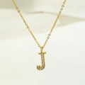 Vergulde letter J hanger ketting met fonkelende zirkoon steentjes en fijne schakelketting - Letter J / Goud