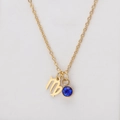Gold stainless steel Virgo zodiac necklace with a polished pendant and blue birthstone - Gold-Virgo